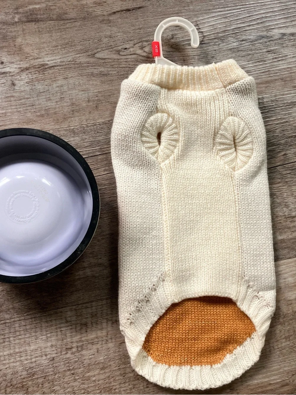 Top Paw Cream Knit Dog Sweater with Orange Bow AND Disney Princess Pet Bowl!